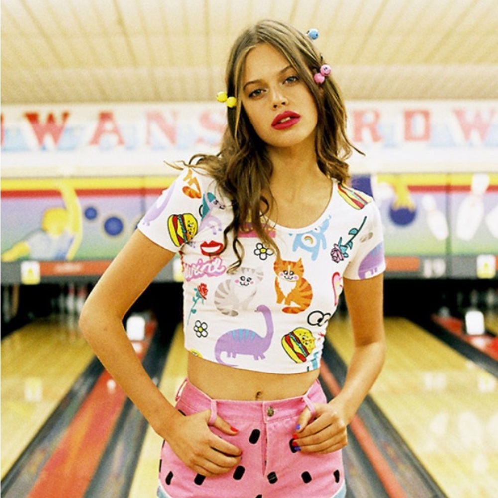 Lazy Oaf Colorful Cartoon Print Crop Top